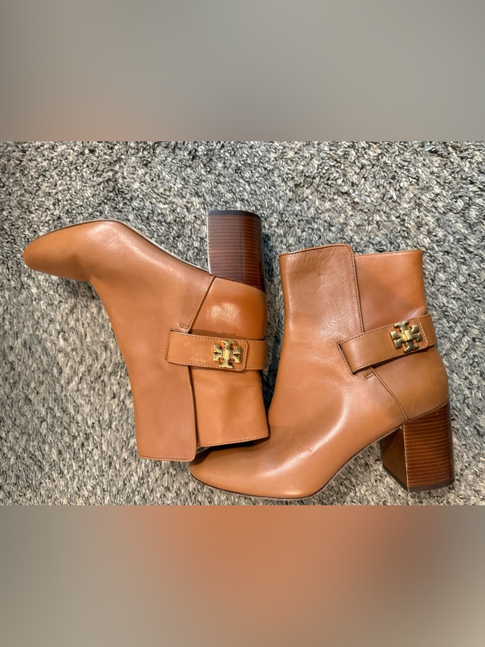 Women's Tan Leather Ankle Boots with Gold Accent (Tory Burch)